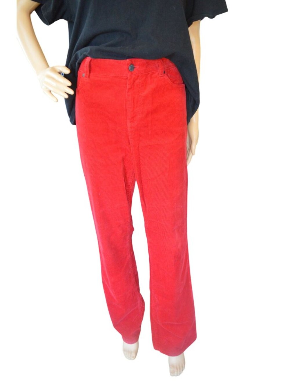 Talbots Red Corduroy Curvy Mid Rise Flare Pants Women's 10 Long Trousers Retro